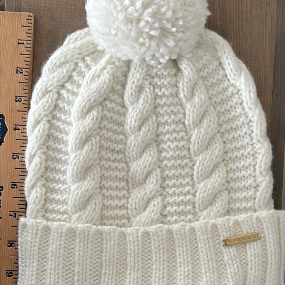 Michael Kors White Cable Knit Pom-Pom Hat - Picture 3 of 4